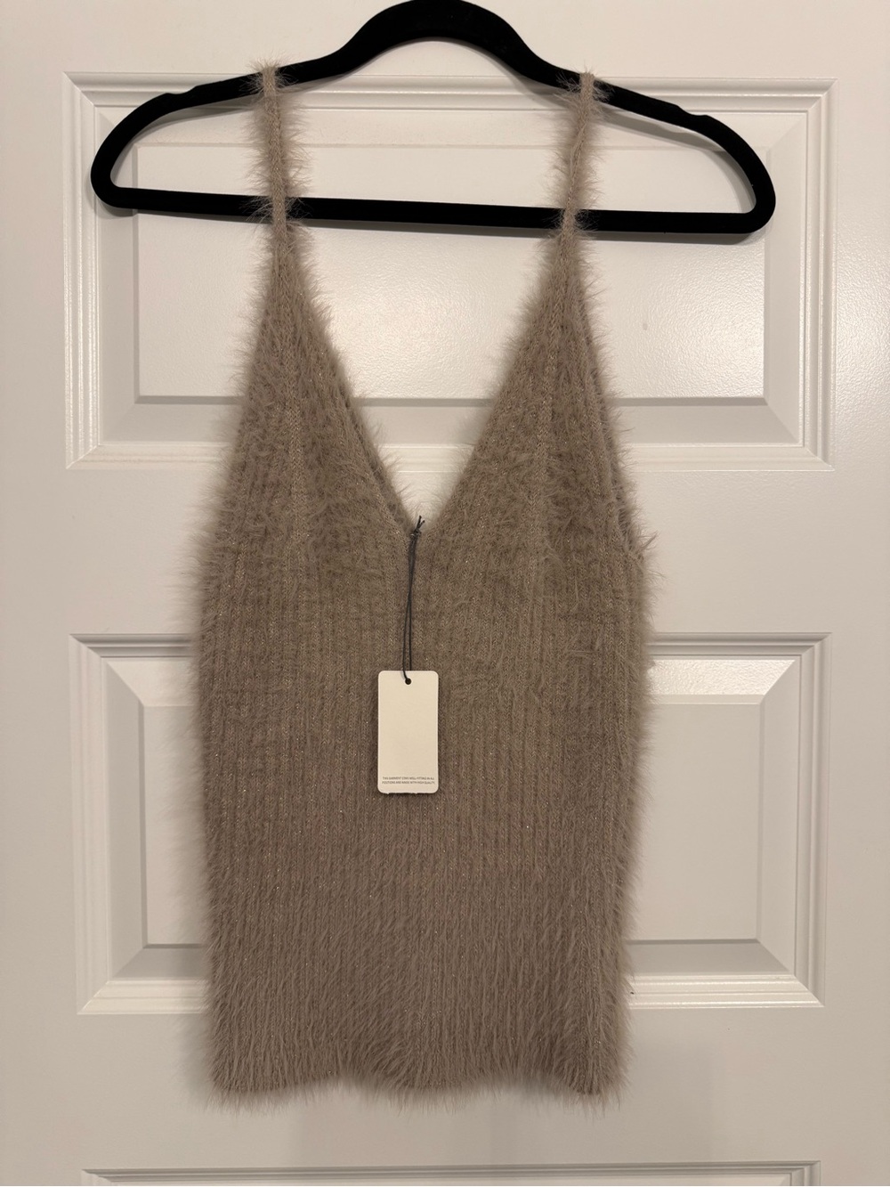 Vici Taupe Fuzzy V-Neck Spaghetti Strap Mini Dress